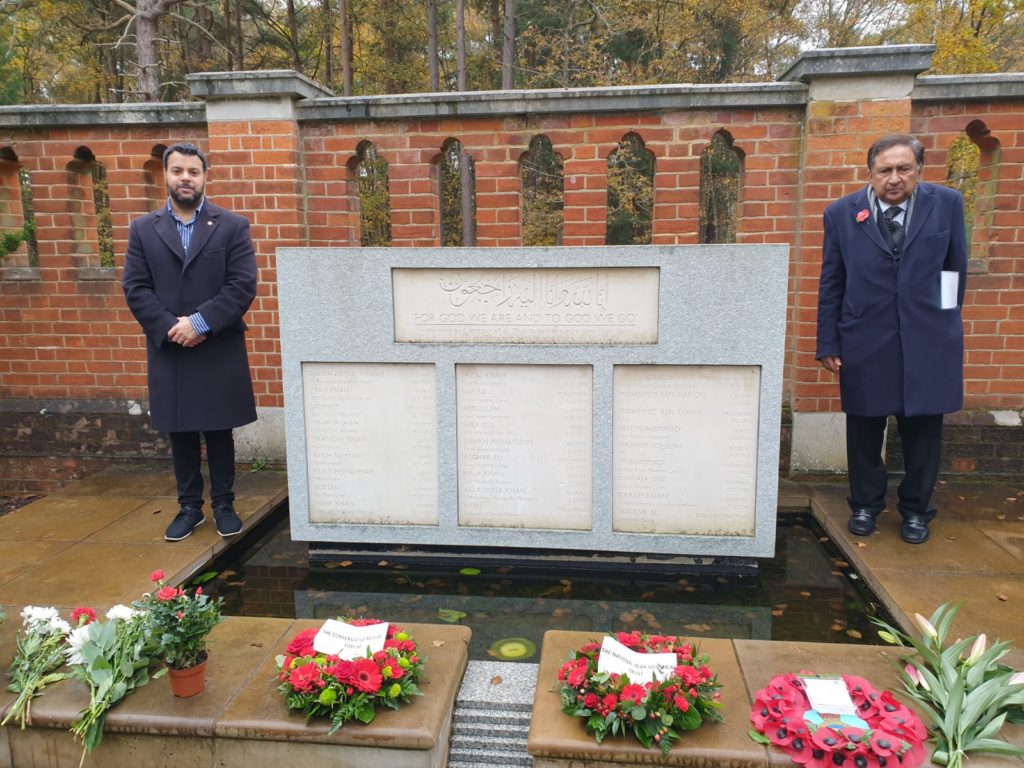Lord Sheikh and Hashim Bhatti beside Peace Garden Memorial